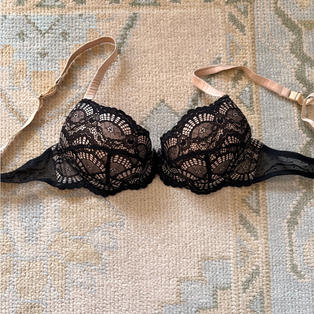 Blush Victory Black Lace Push Up Bra with Nude Accents
